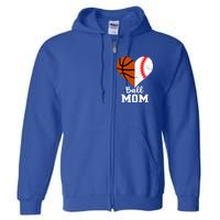 Ball Mom Heart Funny Baseball Basketball Mom Meaningful Gift Full Zip Hoodie