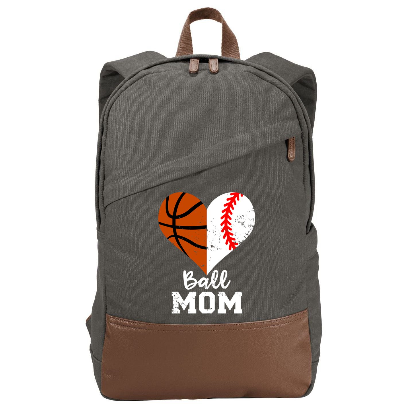 Ball Mom Heart Funny Baseball Basketball Mom Meaningful Gift Cotton Canvas Backpack