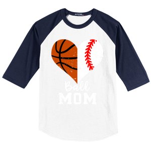 Ball Mom Heart Funny Baseball Basketball Mom Meaningful Gift Baseball Sleeve Shirt