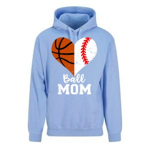 Ball Mom Heart Funny Baseball Basketball Mom Meaningful Gift Unisex Surf Hoodie