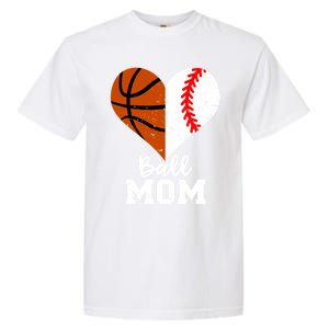 Ball Mom Heart Funny Baseball Basketball Mom Meaningful Gift Garment-Dyed Heavyweight T-Shirt