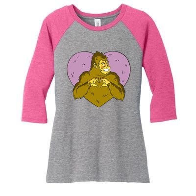 Bigfoot Monster Heart Cute Gift Women's Tri-Blend 3/4-Sleeve Raglan Shirt