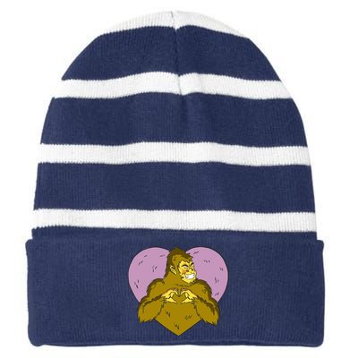 Bigfoot Monster Heart Cute Gift Striped Beanie with Solid Band