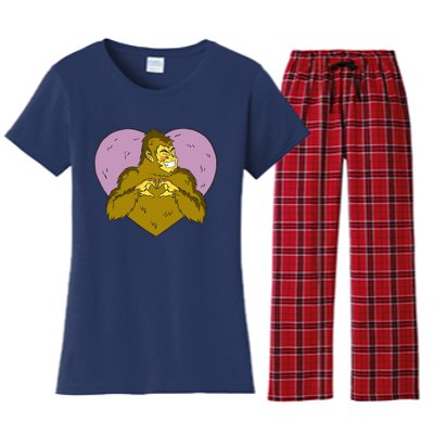 Bigfoot Monster Heart Cute Gift Women's Flannel Pajama Set