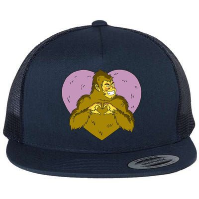 Bigfoot Monster Heart Cute Gift Flat Bill Trucker Hat