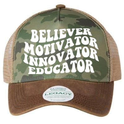 Believer Motivator Innovator Educator Retro Gift Legacy Tie Dye Trucker Hat