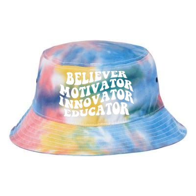 Believer Motivator Innovator Educator Retro Gift Tie Dye Newport Bucket Hat