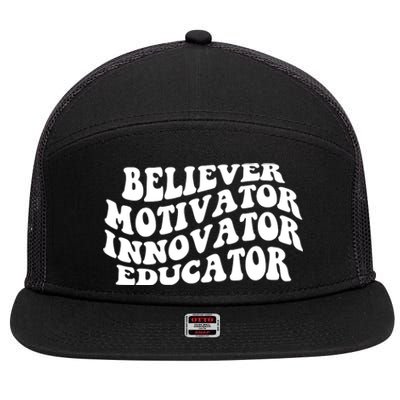 Believer Motivator Innovator Educator Retro Gift 7 Panel Mesh Trucker Snapback Hat