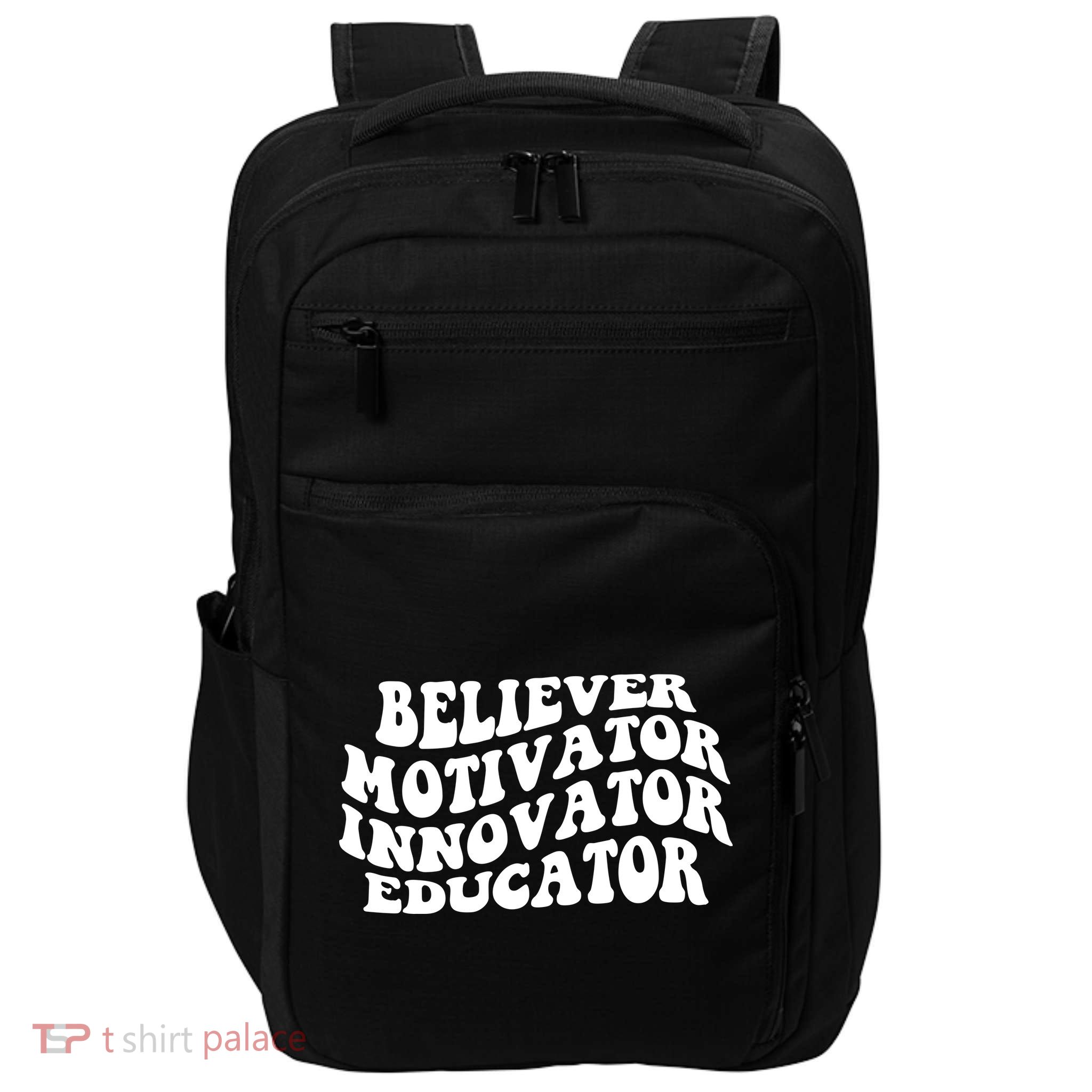 Believer Motivator Innovator Educator Retro Gift Impact Tech Backpack
