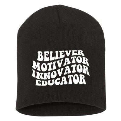Believer Motivator Innovator Educator Retro Gift Short Acrylic Beanie