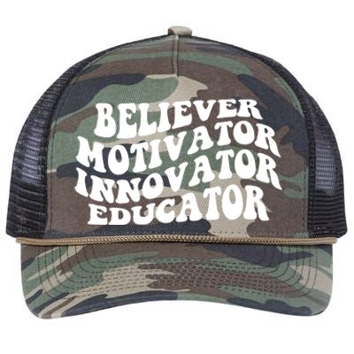 Believer Motivator Innovator Educator Retro Gift Retro Rope Trucker Hat Cap