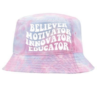 Believer Motivator Innovator Educator Retro Gift Tie-Dyed Bucket Hat