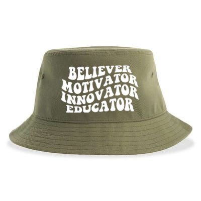 Believer Motivator Innovator Educator Retro Gift Sustainable Bucket Hat