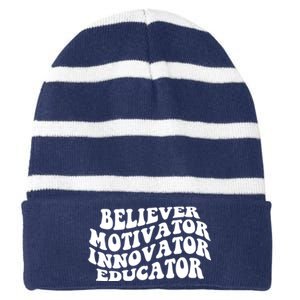 Believer Motivator Innovator Educator Retro Gift Striped Beanie with Solid Band