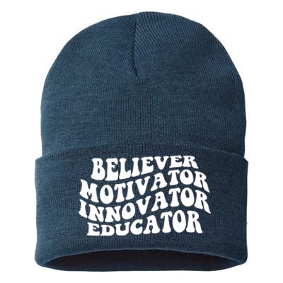 Believer Motivator Innovator Educator Retro Gift Sustainable Knit Beanie