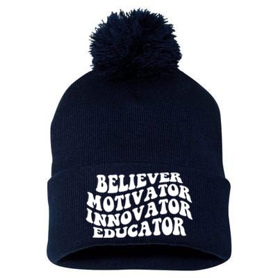 Believer Motivator Innovator Educator Retro Gift Pom Pom 12in Knit Beanie