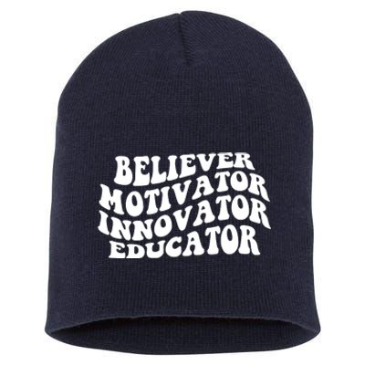 Believer Motivator Innovator Educator Retro Gift Short Acrylic Beanie