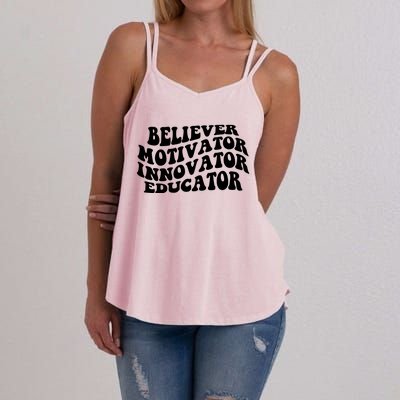 Believer Motivator Innovator Educator Retro Gift Women's Strappy Tank