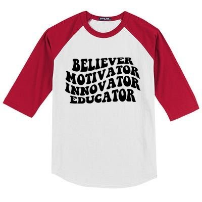 Believer Motivator Innovator Educator Retro Gift Kids Colorblock Raglan Jersey