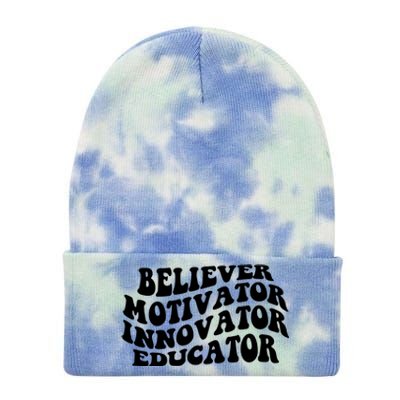 Believer Motivator Innovator Educator Retro Gift Tie Dye 12in Knit Beanie