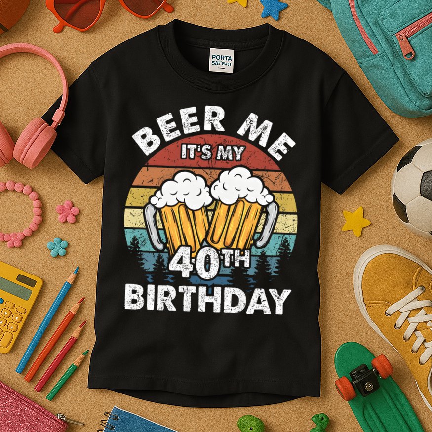Beer Me Its My 40th Birthday Vintage Kids T-Shirt