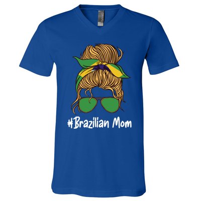 Brazilian Mom International Brasil Flag Mothers Day Gift V-Neck T-Shirt