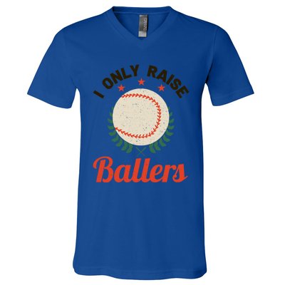 Baseball Mom I Only Raise Ballers Softball Tee Ball Sports Funny Gift V-Neck T-Shirt