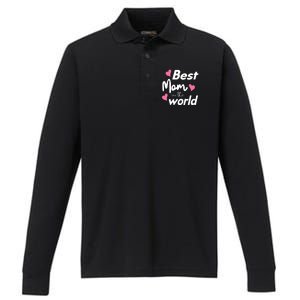 Best Mom In The World Mothers Day Heart Performance Long Sleeve Polo