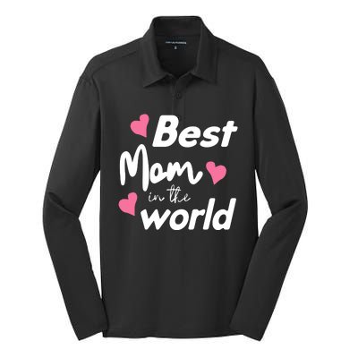 Best Mom In The World Mothers Day Heart Silk Touch Performance Long Sleeve Polo