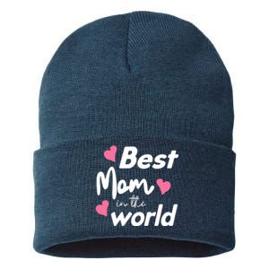 Best Mom In The World Mothers Day Heart Sustainable Knit Beanie