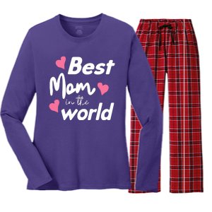 Best Mom In The World Mothers Day Heart Women's Long Sleeve Flannel Pajama Set 