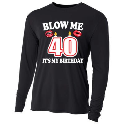 Blow Me It's My 40th Birthday Funny Candle Joke 40 Years Cooling Performance Long Sleeve Crew