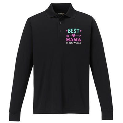 Best Mama In The World Grandma Gift Performance Long Sleeve Polo