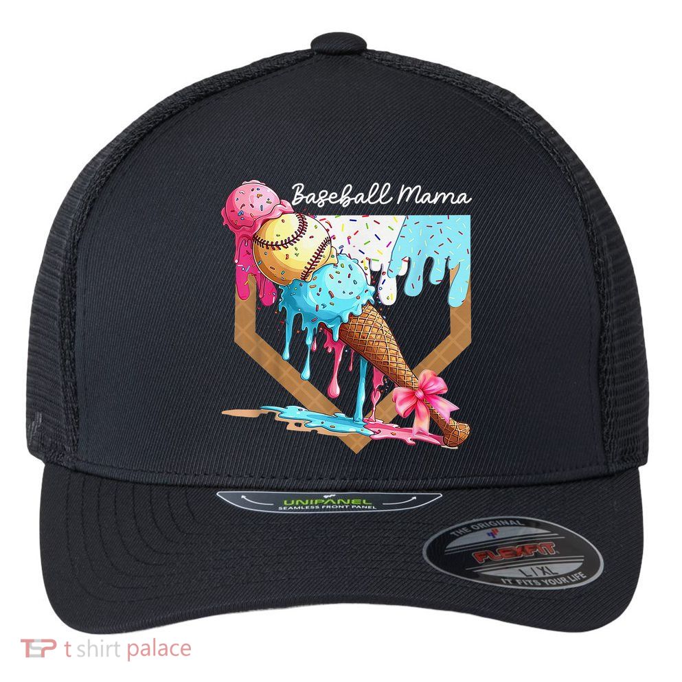 Baseball Mama Ice Cream Drip Baseball Mothers Day Coquette Flexfit Unipanel Trucker Cap