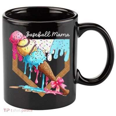 Baseball Mama Ice Cream Drip Baseball Mothers Day Coquette 11oz C Handle Ceramic Mug