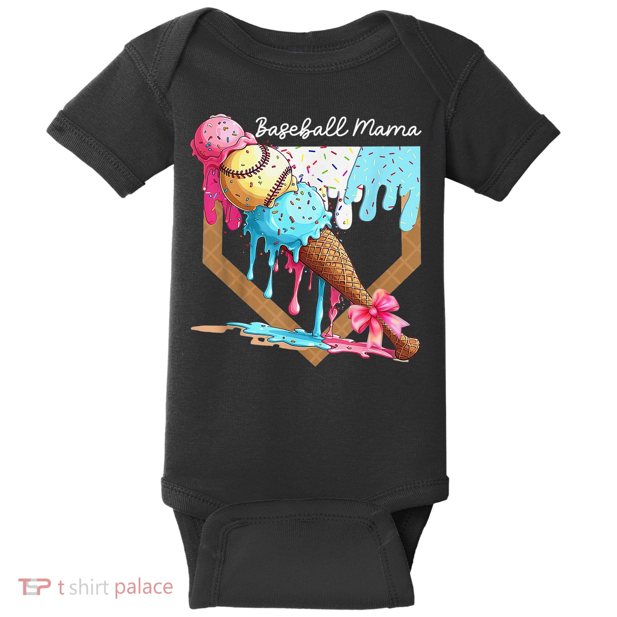 Baseball Mama Ice Cream Drip Baseball Mothers Day Coquette Baby Bodysuit