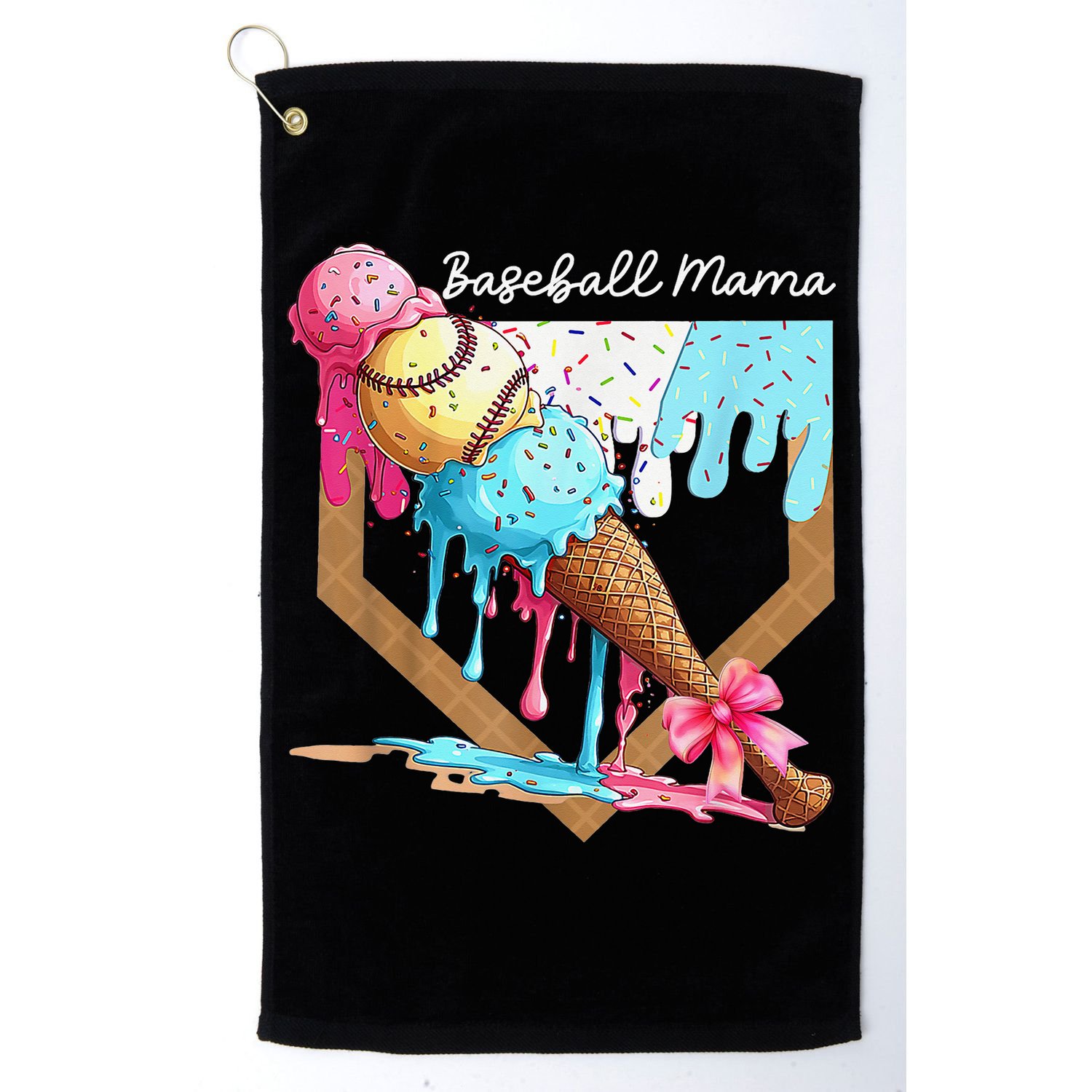 Baseball Mama Ice Cream Drip Baseball Mothers Day Coquette Golf Towel