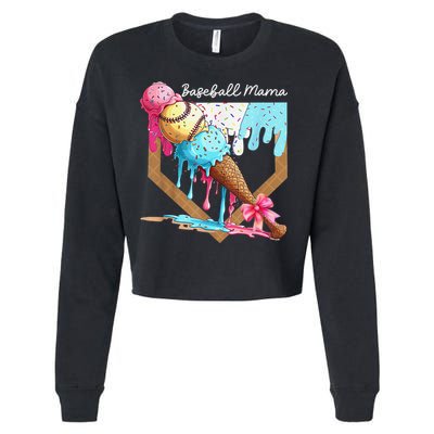 Baseball Mama Ice Cream Drip Baseball Mothers Day Coquette Cropped Pullover Crew