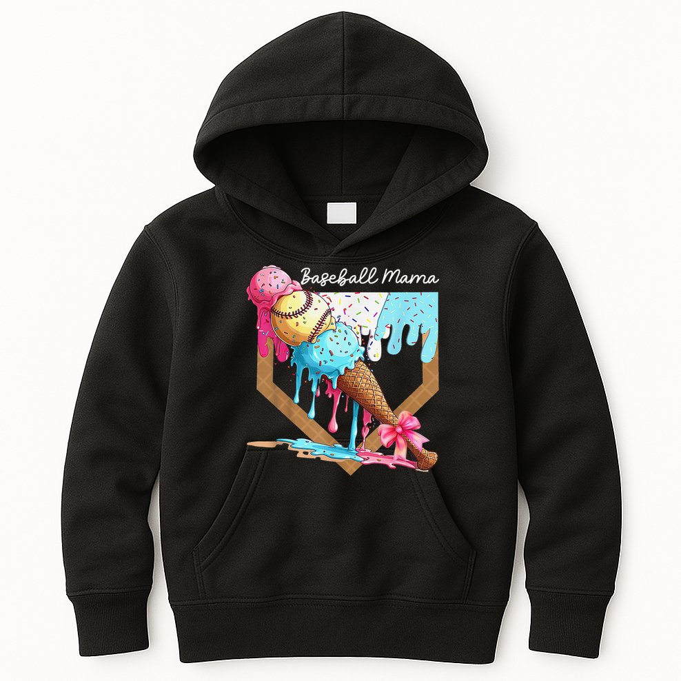 Baseball Mama Ice Cream Drip Baseball Mothers Day Coquette Kids Hoodie