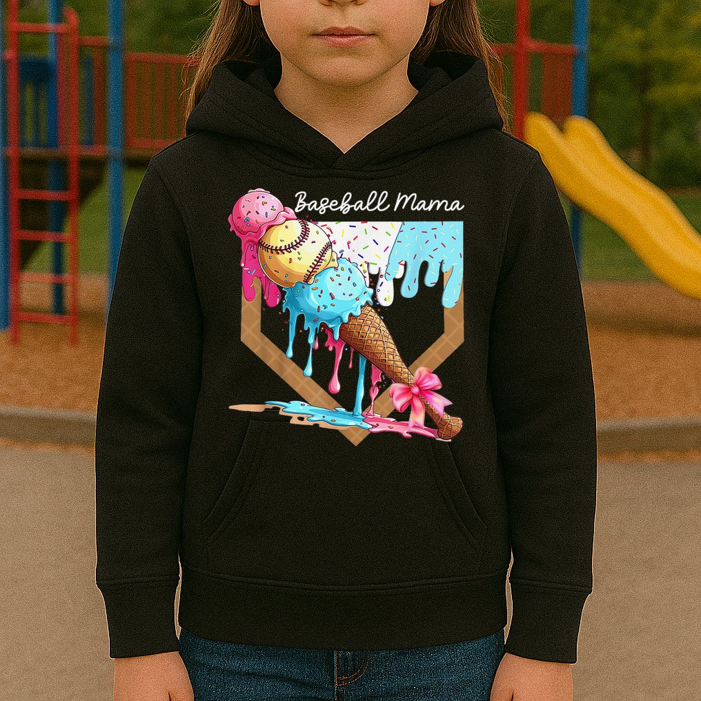 Baseball Mama Ice Cream Drip Baseball Mothers Day Coquette Kids Hoodie