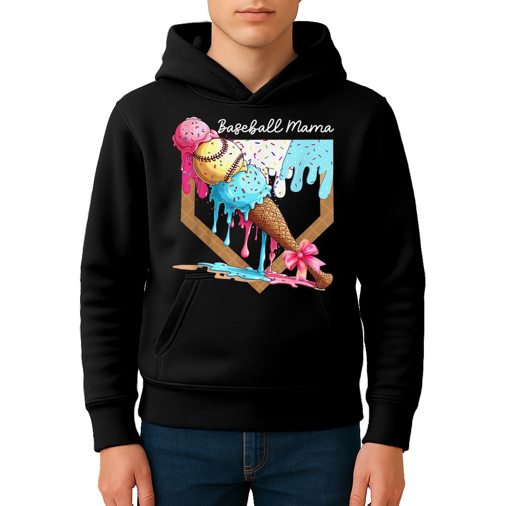 Baseball Mama Ice Cream Drip Baseball Mothers Day Coquette Kids Hoodie