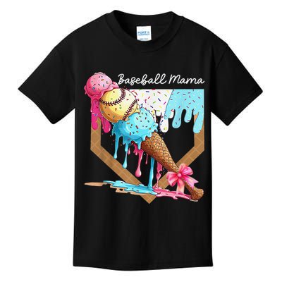 Baseball Mama Ice Cream Drip Baseball Mothers Day Coquette Kids T-Shirt