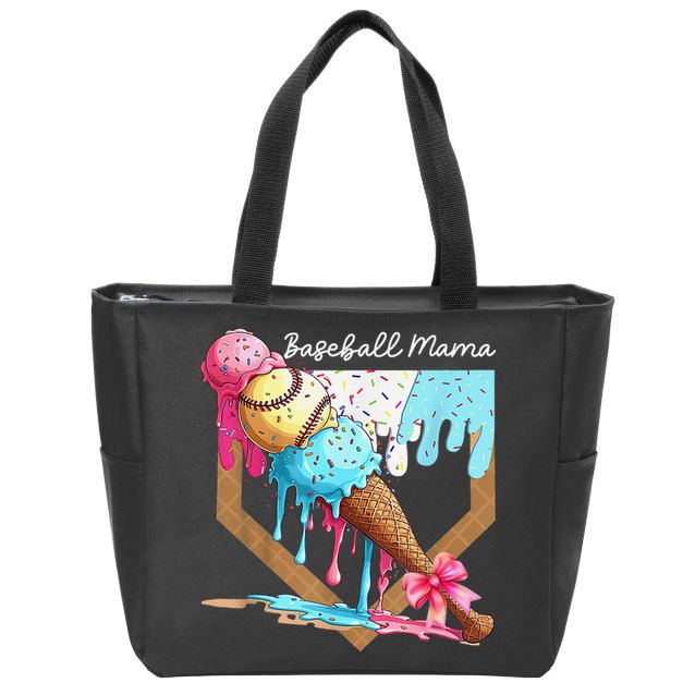 Baseball Mama Ice Cream Drip Baseball Mothers Day Coquette Zip Tote Bag