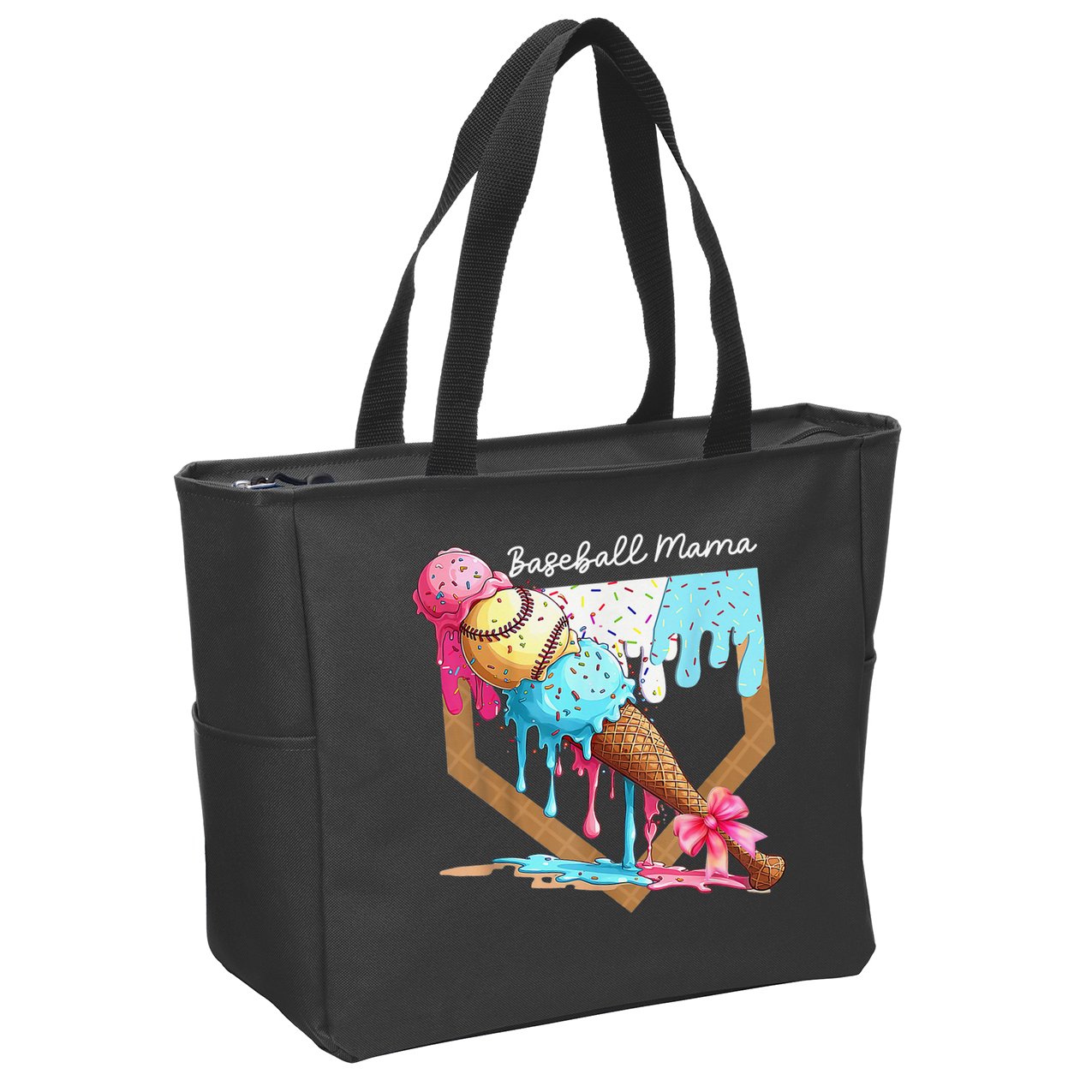 Baseball Mama Ice Cream Drip Baseball Mothers Day Coquette Zip Tote Bag