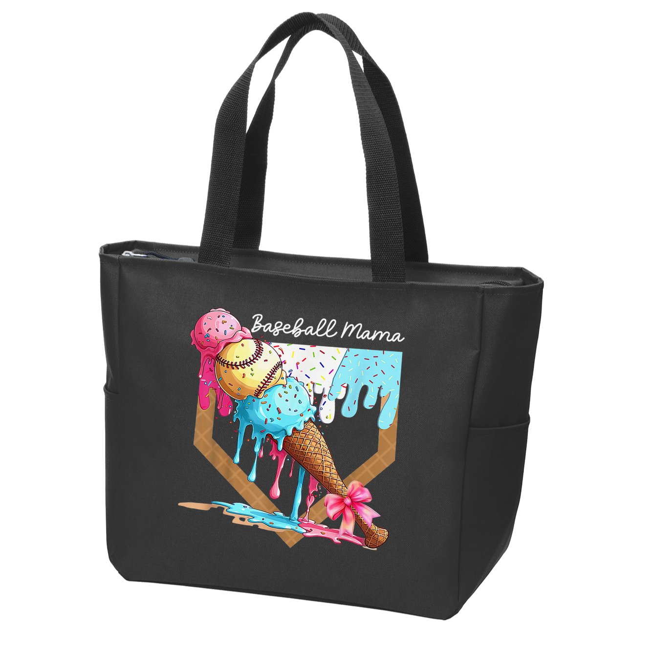 Baseball Mama Ice Cream Drip Baseball Mothers Day Coquette Zip Tote Bag
