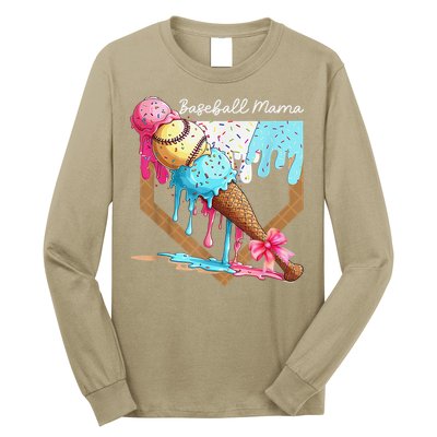 Baseball Mama Ice Cream Drip Baseball Mothers Day Coquette Long Sleeve Shirt