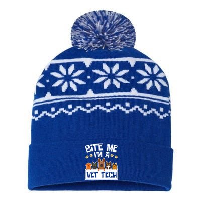 Bite Me Im A Vet Tech Grad Funny Veterinary Technician Gift USA-Made Snowflake Beanie