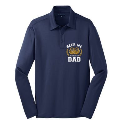 Beer me I'm going to be a dad baby announcement Silk Touch Performance Long Sleeve Polo