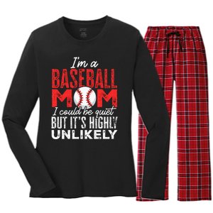 Ball Mama Im A Baseball Mom Unlikely That Im Quiet Women's Long Sleeve Flannel Pajama Set 