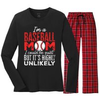 Ball Mama Im A Baseball Mom Unlikely That Im Quiet Women's Long Sleeve Flannel Pajama Set 